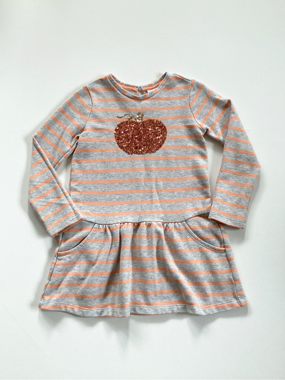 Gymboree Gray and Orange Stripe Sequin Pumpkin Dress